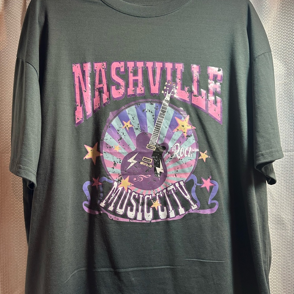 Nashville Music City Graphic Tee | Rock Guitar Oversized T-Shirt | XL